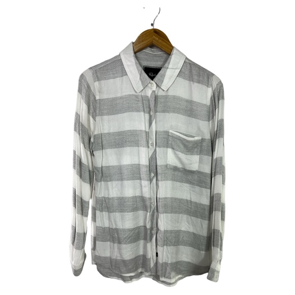 Rails Grey and White Stripe Rayon Button Down Shirt Size Medium - Picture 1 of 7
